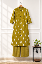 Olive Green Printed A-Line Cotton Kurta Palazzo Set for Women