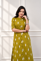 Olive Green Printed A-Line Cotton Kurta Palazzo Set for Women