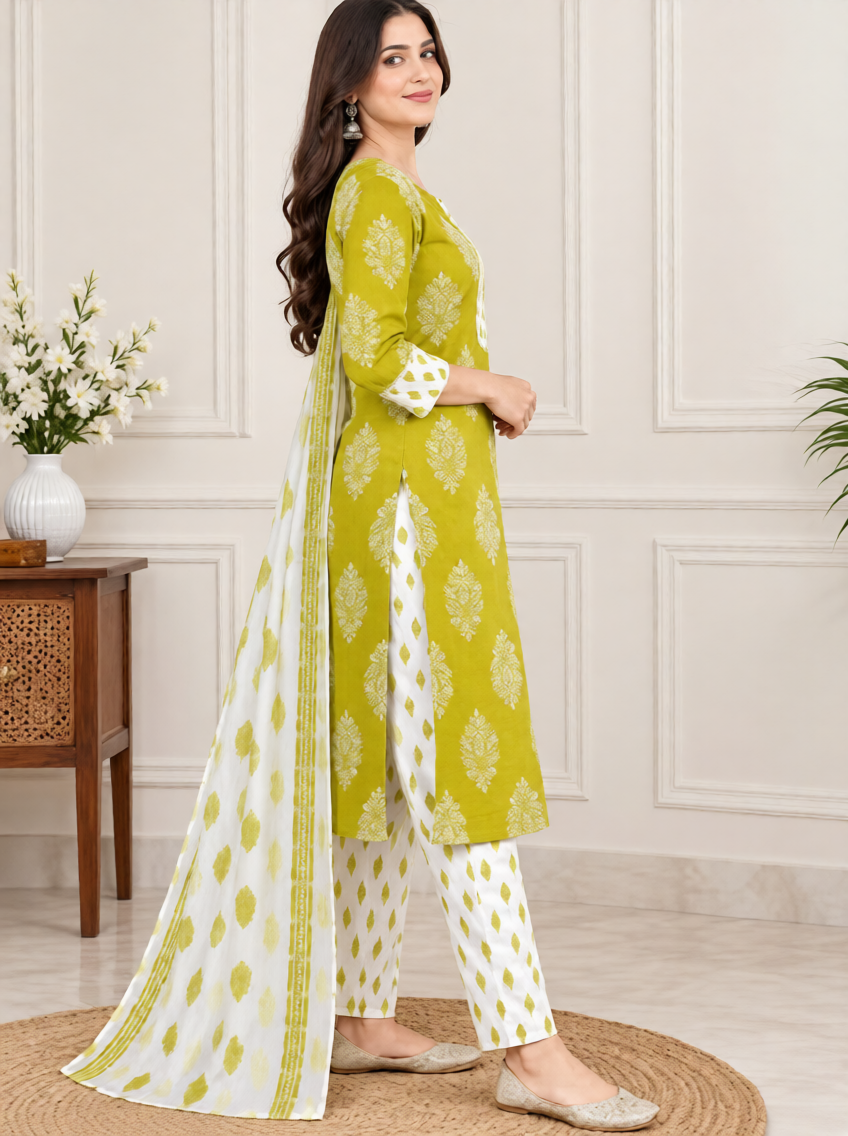 Women Printed Kurta Pant Dupatta Set | 3 Piece Ethnic Suit Set
